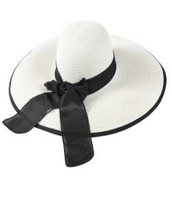 Summer Straw Hat with Big Bow HA320009 IVORY